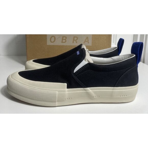 OBRA Terra Canvas Slip-on Wrap-Toe‎ Black/Off White Sneakers Mens US 8.5 NEW - Picture 1 of 8